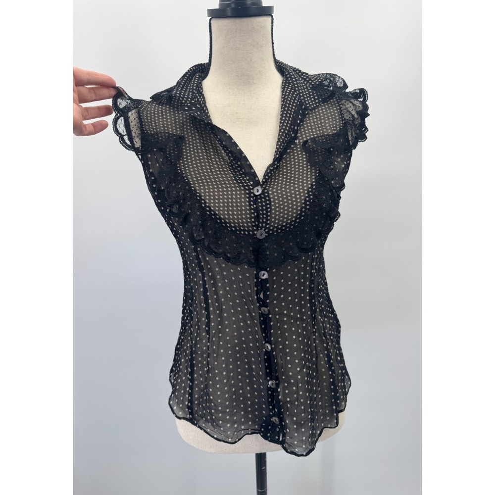 VTG Laundry Shelli Segal Silk Lace Polka Dot Sheer Top Small Coquette Rockabilly